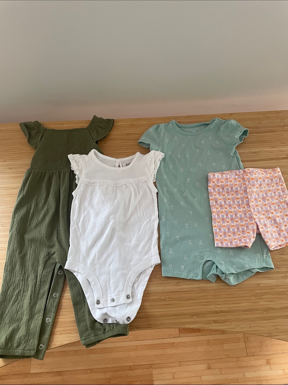 Baby Girl Outfit Bundle - Olive Green, White, Sage, Peach
